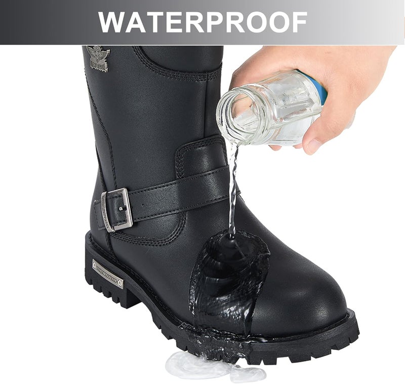 Dream Apparel Mens 11in PU Leather Motorcycle Engineer Boots for Riding, Waterproof Biker Boots with Full Length Side Zipper, Black Faux Leather Mid Calf Footwear - Image 5